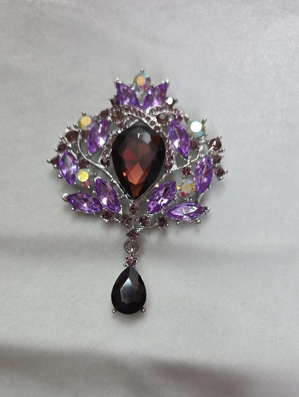 Women's Large Purple Elegant Crystal Brooch Retro Style Pin Rhinestones Dangle